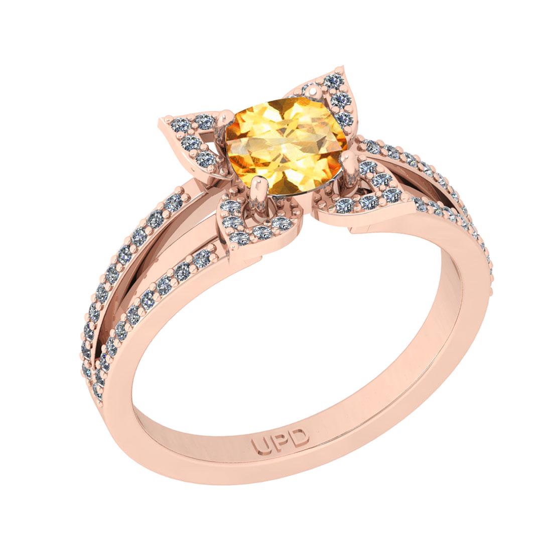 0.80 Ctw SI2/I1 Citrine And Diamond 10K Rose Gold Anniv: 0.80 Ctw SI2/I1 Citrine And Diamond 10K Rose Gold Anniversary Ring -- Center Stone Weight : 0.50 Ctw ( Cushion Cut ) Center Stone Color :-Citrine Center Stone Setting : Prong Side Stone Weight Of Ctw 