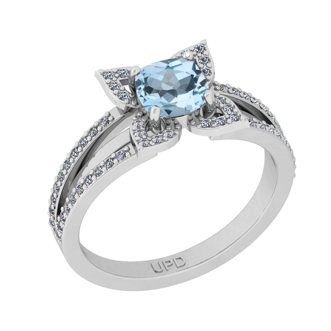0.80 Ctw SI2/I1 Blue Topaz And Diamond 10K White Gold A: 0.80 Ctw SI2/I1 Blue Topaz And Diamond 10K White Gold Anniversary Ring -- Center Stone Weight : 0.50 Ctw ( Cushion Cut ) Center Stone Color :-Blue Topaz Center Stone Setting : Prong Side Stone Weight 