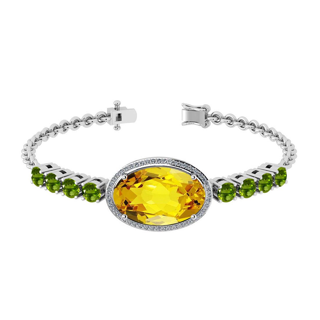 Certified 29.43 Ctw Lemon Topaz Peridot And Diamond I2/: Certified 29.43 Ctw Lemon Topaz Peridot And Diamond I2/I3 10k White Gold Victorian Style Bracelet -- Center Stone Approx Weight: 25.05 Ctw (1pcs Oval) Center Stone Color: Lemon Topaz Center Stone Sett