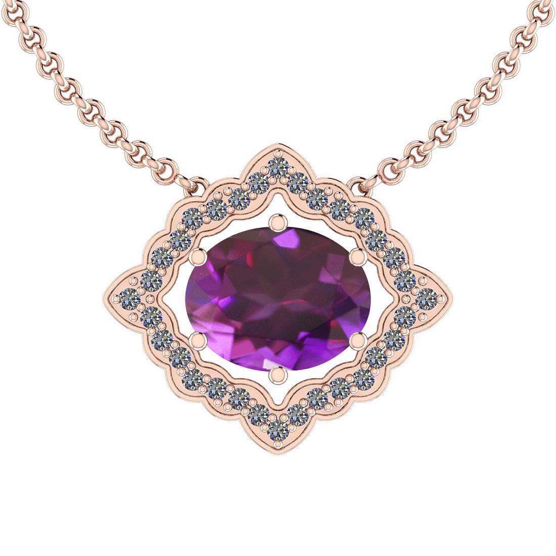 Certified 5.69 Ctw Amethyst And Diamond I2/I3 10K Gold: Certified 5.69 Ctw Amethyst And Diamond I2/I3 10K Gold Victorian Style Pendant -- Center Stone Approx Weight: 5.02 Ctw (1 Pcs Oval) Center Stone Color: Amethyst Center Stone Setting: Prong Side Stone