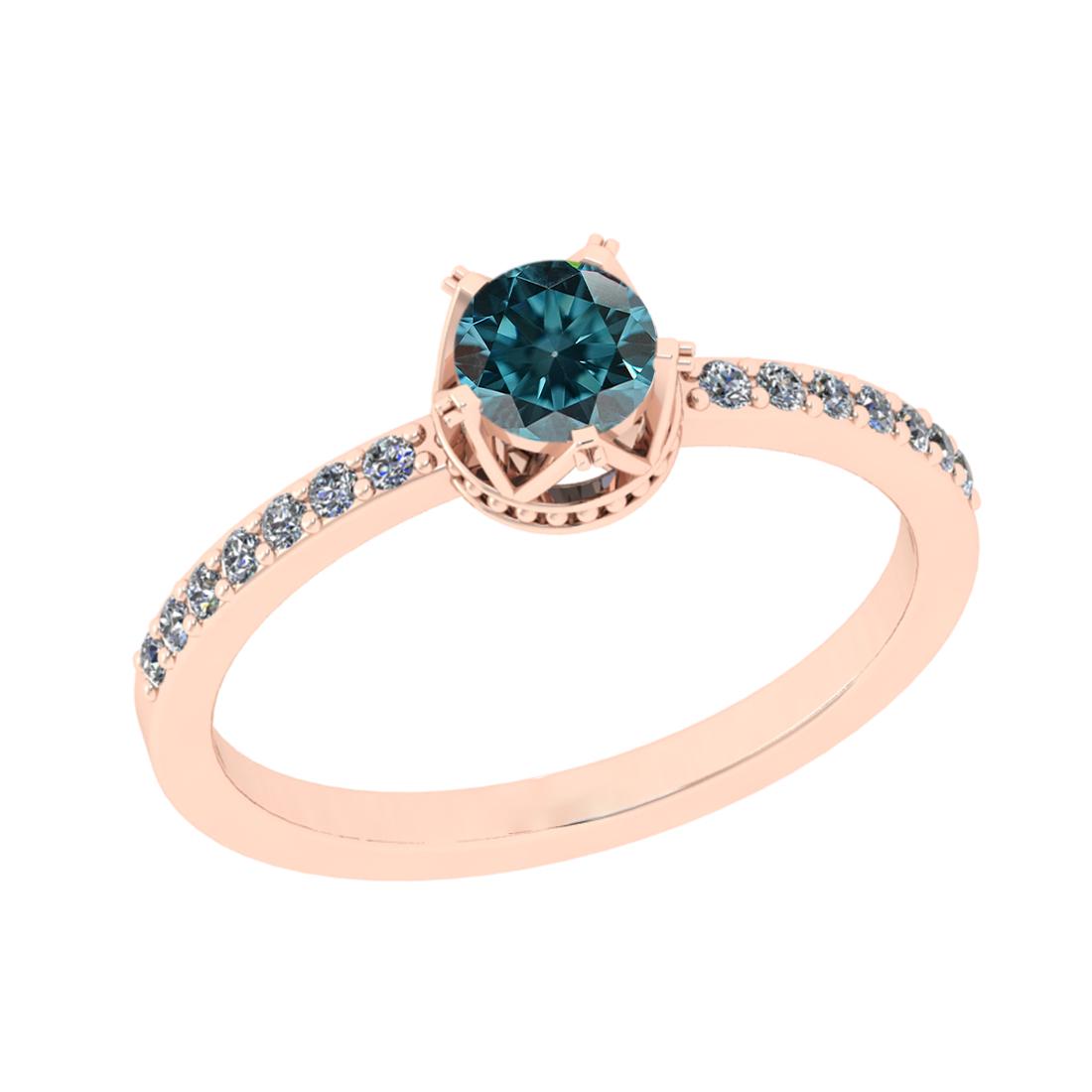 0.64 Ctw I2/I3 Treated Fancy Blue And White Diamond 14K: 0.64 Ctw I2/I3 Treated Fancy Blue And White Diamond 14K Rose Gold Ring -- Center Stone Weight : 0.50 Ctw (Round Cut) Center Stone Color :-Treated Fancy Blue Diamond Center Stone Clarity :I2/I3 Stone S