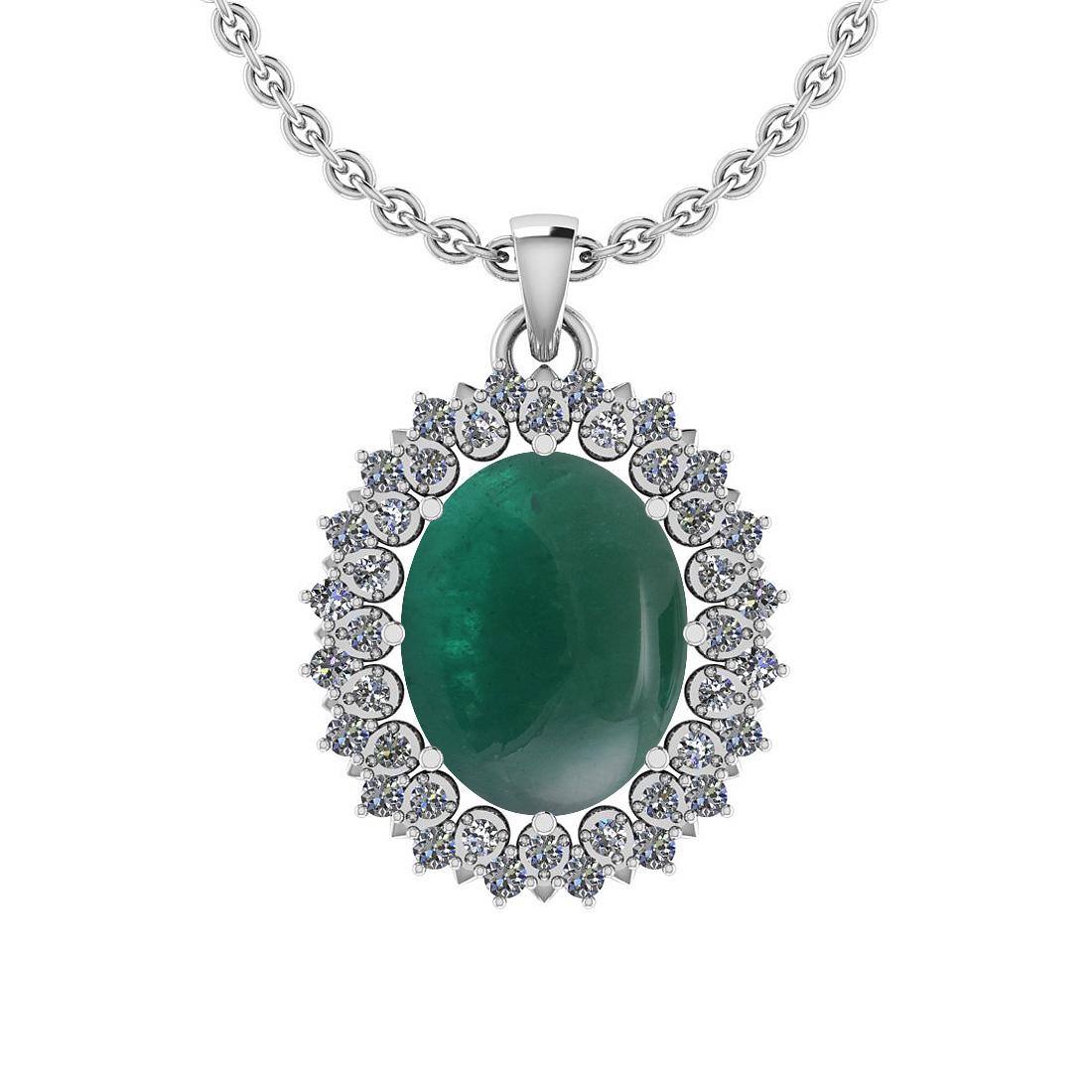 Certified 4.91 Ctw I2/I3 Emerald And Diamond 14K White: Certified 4.91 Ctw I2/I3 Emerald And Diamond 14K White Gold Vintage Style Pendant -- Center Stone Approx Weight: 4.43 Ctw (Oval Cab) Center Stone Color: Emerald Center Stone Setting: Prong Side Stone 