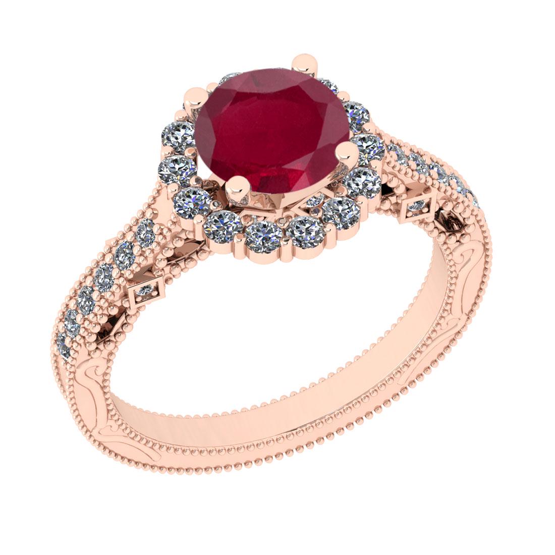 1.80 Ctw SI2/I1 Ruby And Diamond 14K Rose Gold Vintage: 1.80 Ctw SI2/I1 Ruby And Diamond 14K Rose Gold Vintage Style Wedding Ring -- Center Stone Weight : 1.25 Ctw (Round Cut) Center Stone Color : Ruby Stone Setting : Prong Side Stone Weight Of Ctw 0.55 Ct