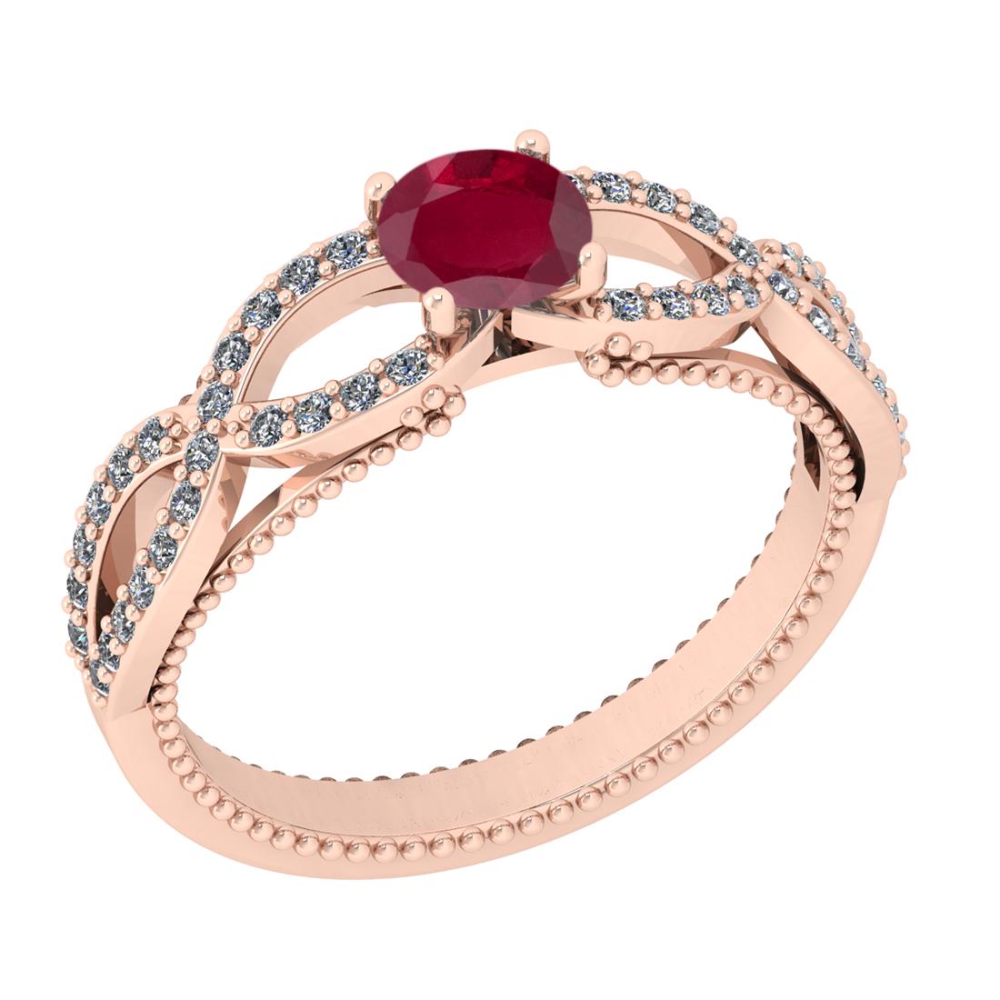0.86 Ctw I2/I3 Ruby And Diamond 14K Rose Gold Infinity: 0.86 Ctw I2/I3 Ruby And Diamond 14K Rose Gold Infinity Ring -- Center Stone Weight : 0.60 Ctw (Round Cut) Center Stone Color :-Ruby Stone Setting : Prong Side Stone Weight Of Ctw 0.26 Ctw Side Stone C