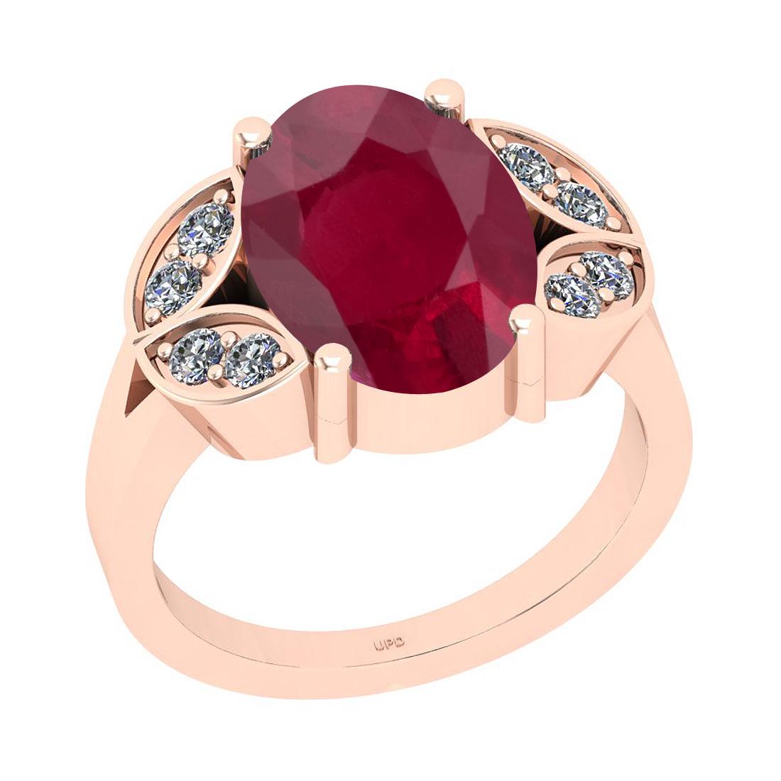 Certified 8.80 Ctw I2/I3 Ruby And Diamond 14K Rose Gold: Certified 8.80 Ctw I2/I3 Ruby And Diamond 14K Rose Gold Engagement Ring -- Center Stone Approx Weight: 8.57 Ctw (Oval Cut) Center Stone Color: Ruby Center Stone Setting: Prong Side Stone 0.23 Ctw Side