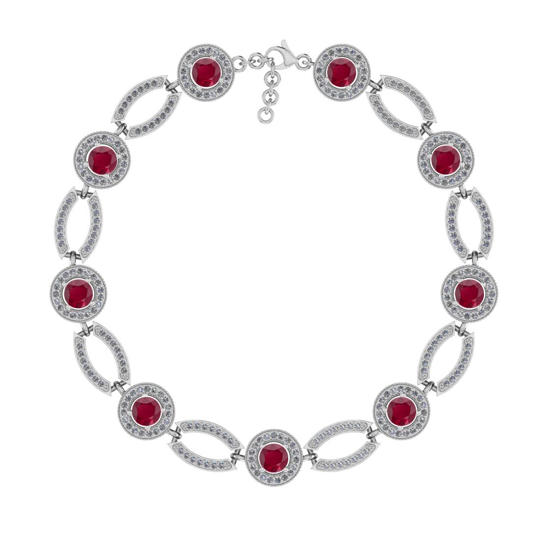 4.15 Ctw I2/I3 Ruby And Diamond 14K White Gold Bracelet: 4.15 Ctw I2/I3 Ruby And Diamond 14K White Gold Bracelet -- Center Stone Weight : 2.70 Ctw (Round Cut ) Center Stone Color : Ruby Center Stone Setting : Prong Side Stone Weight Of Ctw 1.45 Ctw Side Sto