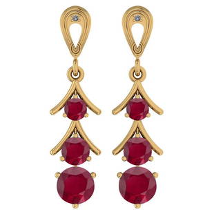 Certified 1.62 Ctw Ruby And Diamond VS/SI1 18k Yellow G: Certified 1.62 Ctw Ruby And Diamond VS/SI1 18k Yellow Gold Dangling Earrings -- Color Stone Approx Weight: 1.60 Ctw (6 Pcs Round) Center Stone Color: Ruby Center Stone Setting: Prong Side Stone (2 Pcs