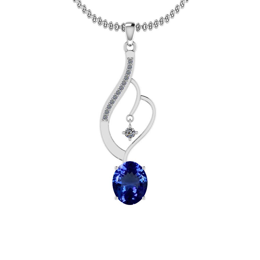 2.85 Ctw VS/SI1 Tanzanite And Diamond 14K White Gold Ne: 2.85 Ctw VS/SI1 Tanzanite And Diamond 14K White Gold Necklace -- Center Stone Weight : 2.71 Ctw (1 Psc Oval Cut ) Center Stone Color : Tanzanite Center Stone Setting : Prong Side Stone Weight Of Ctw 0