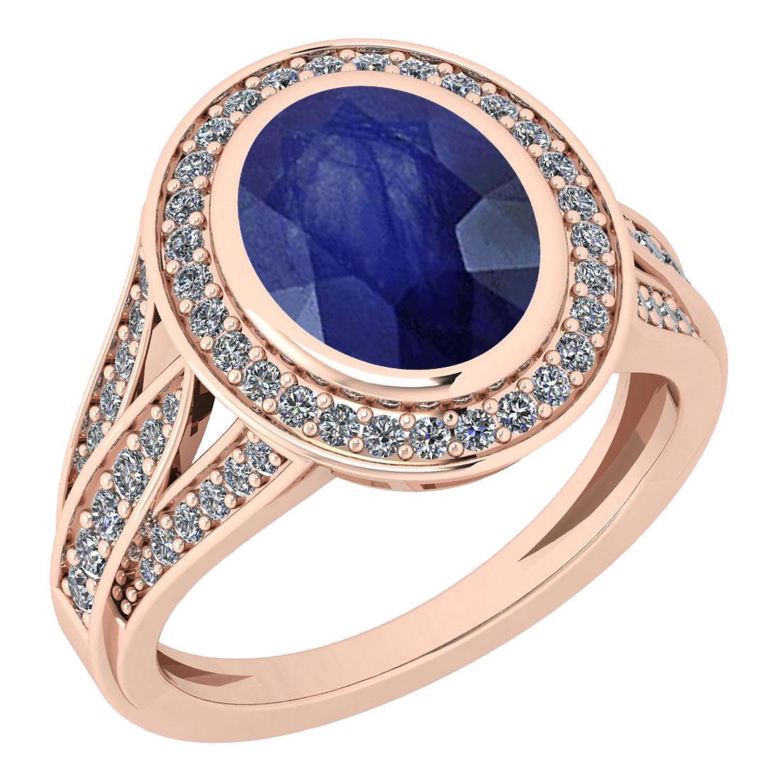 Certified 3.05 Ctw Blue Sapphire And Diamond VS/SI1 10K: Certified 3.05 Ctw Blue Sapphire And Diamond VS/SI1 10K Rose Gold Ring -- Color Stone Approx Weight: 2.50 Ctw (1 Pcs Oval) Center Stone Color: Blue Sapphire Center Stone Setting: Bezel Side Stone (65