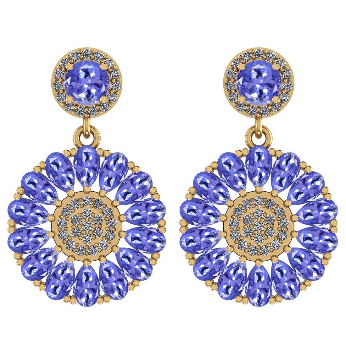 6.04 Ctw I2/I3 Tanzanite And Diamond 14K Yellow Gold Ea: 6.04 Ctw I2/I3 Tanzanite And Diamond 14K Yellow Gold Earrings -- Center Approx Weight: 5.48 Ctw (Pear&Round Cut) Center Color: Tanzanite Stone Setting: Prong Side Stone 0.56 Ctw Side Stone Color: J-K 