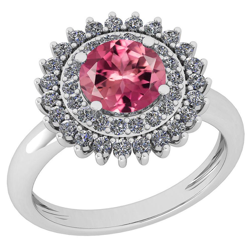 Certified 1.87 Ctw Pink Tourmaline And Diamond VS/SI1 1: Certified 1.87 Ctw Pink Tourmaline And Diamond VS/SI1 14K White Gold Halo Ring -- Center Stone Approx Weight: 1.30Ctw (1 Pcs Round) Center Stone Color: Pink Tourmaline Center Stone Setting: Prong Side
