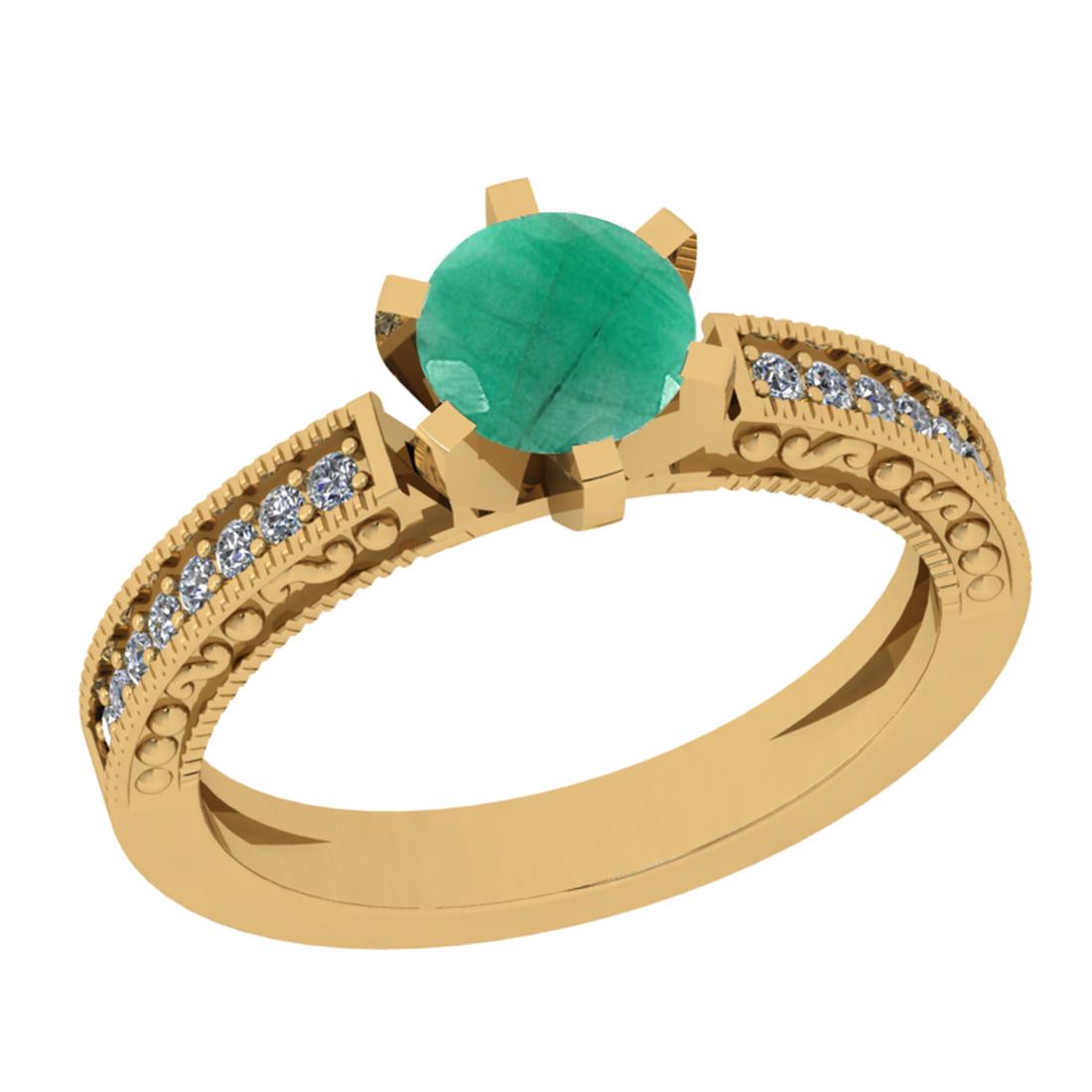 1.16 Ctw I2/I3 Emerald And Diamond 14K Yellow Gold Fili: 1.16 Ctw I2/I3 Emerald And Diamond 14K Yellow Gold Filigree Engagement Ring -- Center Stone Weight : 1.00 Ctw (Round Cut) Center Stone Color :-Emerald Stone Setting : Prong Side Stone Weight Of Ctw 0.