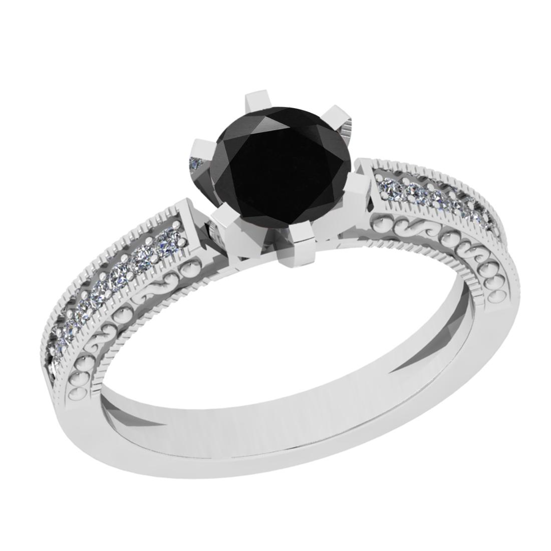1.16 Ctw I2/I3 Treated Fancy Black And White Diamond 14: 1.16 Ctw I2/I3 Treated Fancy Black And White Diamond 14K White Gold Filigree Engagement Ring -- Center Stone Weight : 1.00 Ctw (Round Cut) Center Stone Color :-Treated Fancy Black Diamond Center Stone