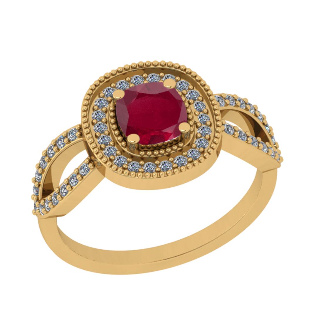 0.80 Ctw SI2/I1 Ruby And Diamond 14K Yellow Gold Vintag: 0.80 Ctw SI2/I1 Ruby And Diamond 14K Yellow Gold Vintage Style Halo Ring -- Center Stone Weight : 0.50 Ctw ( Round Cut ) Center Stone Color :-Ruby Stone Setting : Prong Side Stone Weight Of Ctw 0.30 C