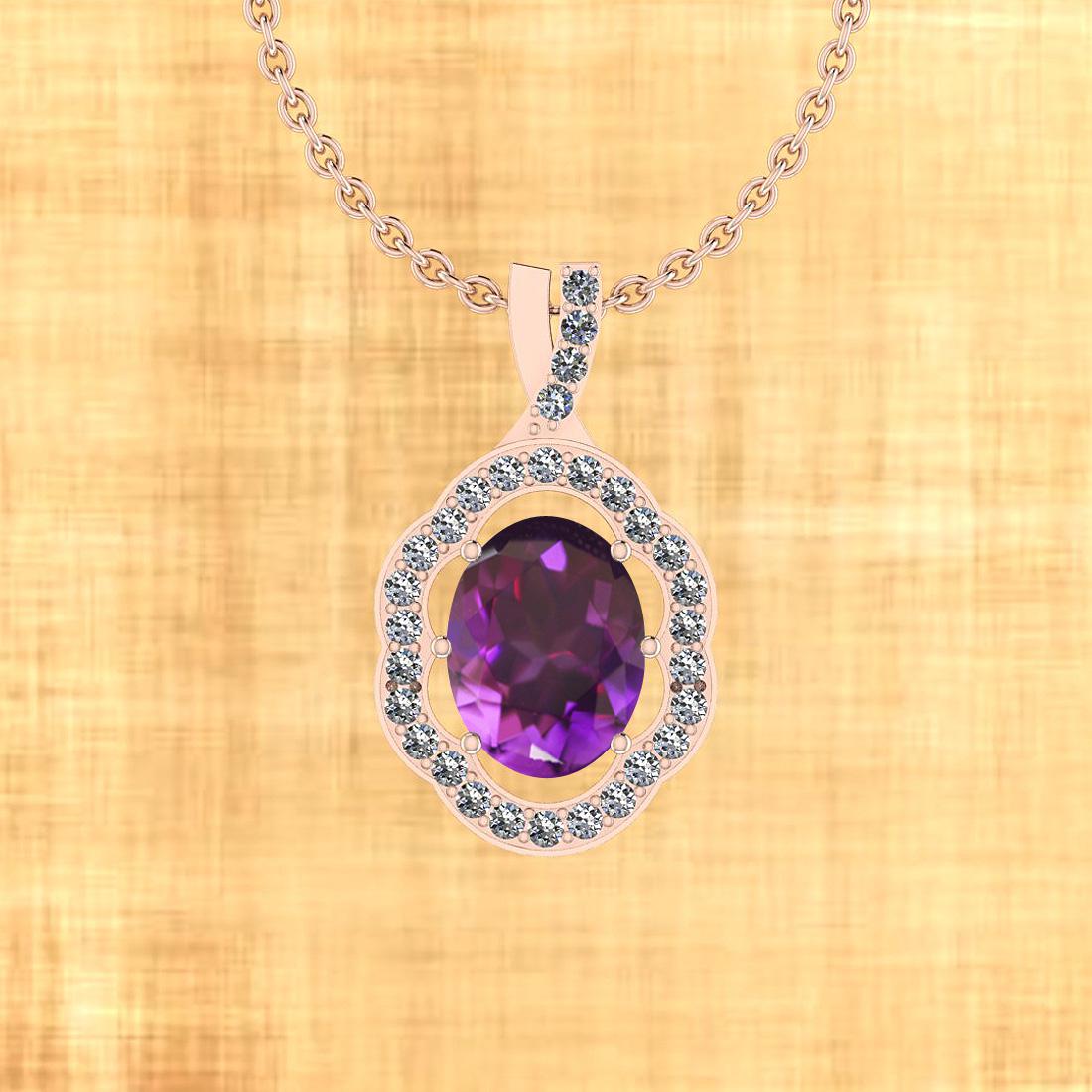 Certified 2.20 Ctw Amethyst And Diamond I2/I3 10K Gold: Certified 2.20 Ctw Amethyst And Diamond I2/I3 10K Gold Victorian Style Pendant -- Center Stone Approx Weight: 2.00 Ctw (1 pcs Oval) Center Stone Color: Amethyst Center Stone Setting: Prong Side Stone