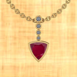 Certified 1.20 Ctw Ruby And Diamond VS/SI1 18K Yellow G: Certified 1.20 Ctw Ruby And Diamond VS/SI1 18K Yellow Gold Pendant -- Color Stone Approx Weight: 1.10 Ctw (1pcs Trillion) Center Stone Color: Ruby Center Stone Setting: Bezel Side Stone Approx Weight: