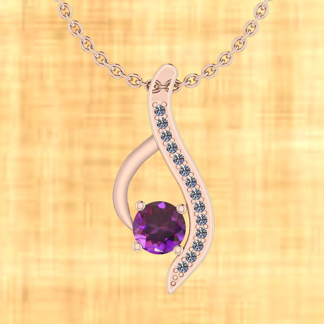 Certified 1.34 Ctw Amethyst And Diamond I2/I3 10K Gold: Certified 1.34 Ctw Amethyst And Diamond I2/I3 10K Gold Victorian Style Pendant -- Center Stone Approx Weight: 1.25 Ctw (1 pcs Round) Center Stone Color: Amethyst Center Stone Setting: Prong Side Stone