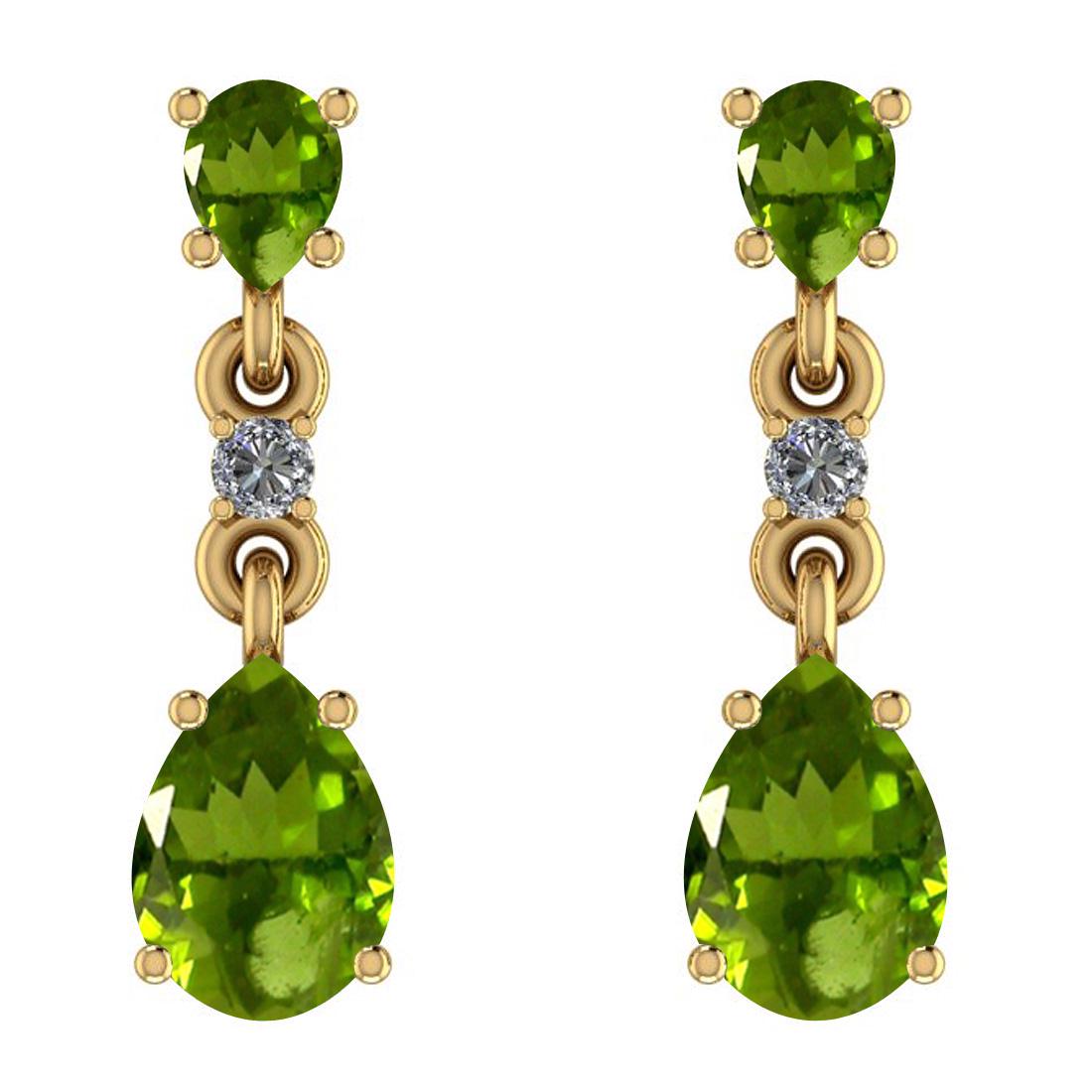 Certified 4.00 Ctw Peridot And Diamond I2/I3 10K Yellow: Certified 4.00 Ctw Peridot And Diamond I2/I3 10K Yellow Gold Dangling Earrings -- Color Stone Approx Weight: 3.50 Ctw (4 pcs Pear) Center Stone Color: Peridot Center Stone Setting: Prong Diamond Stone