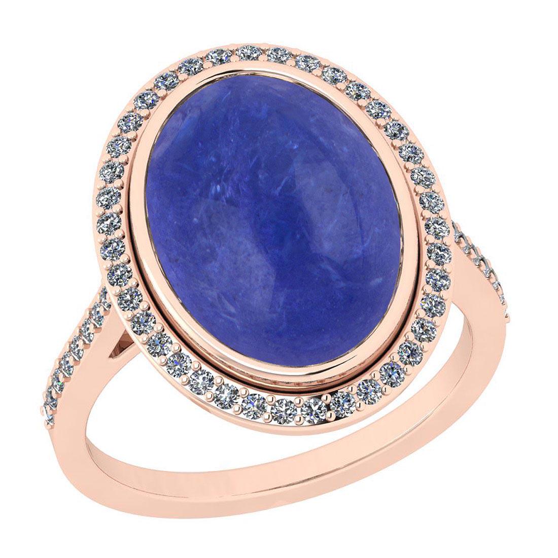 Certified 8.65 Ctw Tanzanite And Diamond VS/SI1 Style B: Certified 8.65 Ctw Tanzanite And Diamond VS/SI1 Style Bezel Set 14k Rose Gold Cocktail Ring -- Center Stone Weight: 8.30 Ctw (1 Pcs Oval Cabochon) Center Stone Color: Tanzanite Center Stone Setting: B