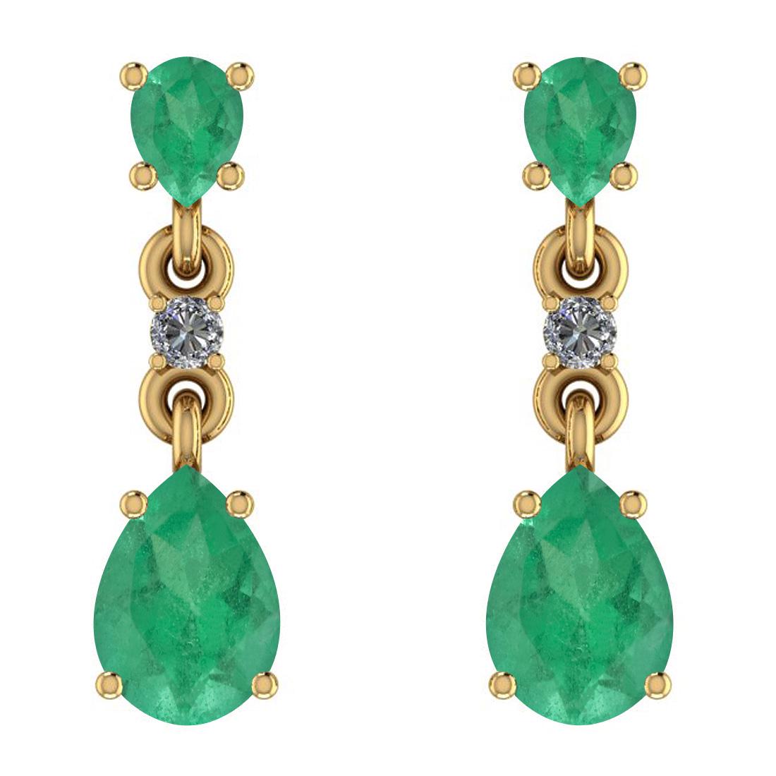 Certified 4.00 Ctw Emerald And Diamond SI2/I1 14K Yello: Certified 4.00 Ctw Emerald And Diamond SI2/I1 14K Yellow Gold Dangling Earrings -- Color Stone Approx Weight: 3.50 Ctw (4 pcs Pear) Center Stone Color: Emerald Center Stone Setting: Prong Diamond Ston
