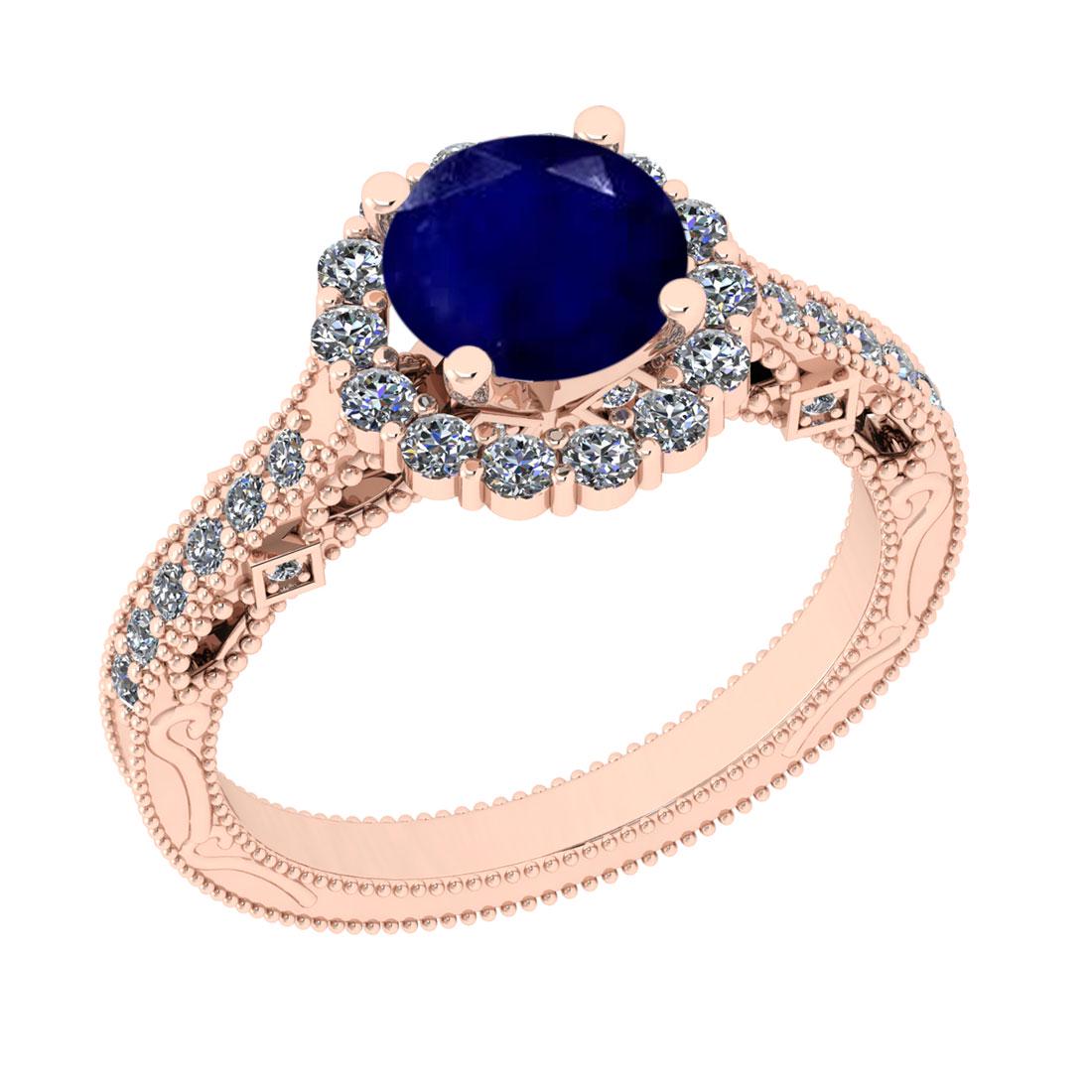 1.80 Ctw SI2/I1 Blue Sapphire And Diamond 14K Rose Gold: 1.80 Ctw SI2/I1 Blue Sapphire And Diamond 14K Rose Gold Vintage Style Wedding Ring -- Center Stone Weight : 1.25 Ctw (Round Cut) Center Stone Color : Blue Sapphire Stone Setting : Prong Side Stone Wei