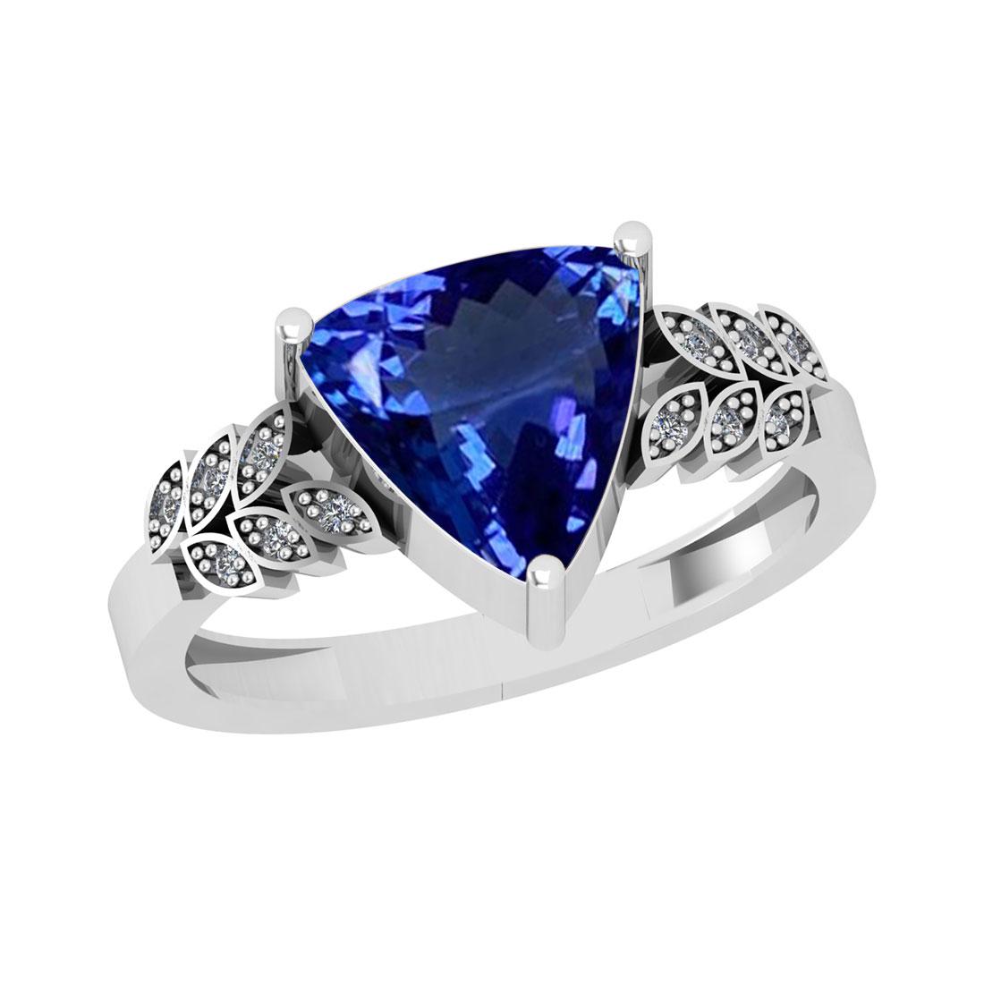 2.62 Ctw SI2/I1 Tanzanite And Diamond 14K White Gold Co: 2.62 Ctw SI2/I1 Tanzanite And Diamond 14K White Gold Cocktail Ring -- Center Stone Weight : 2.56 Ctw ( 1 Psc Trillion Cut ) Center Stone Color :-Tanzanite Stone Setting : Prong Side Stone Weight Of Ct