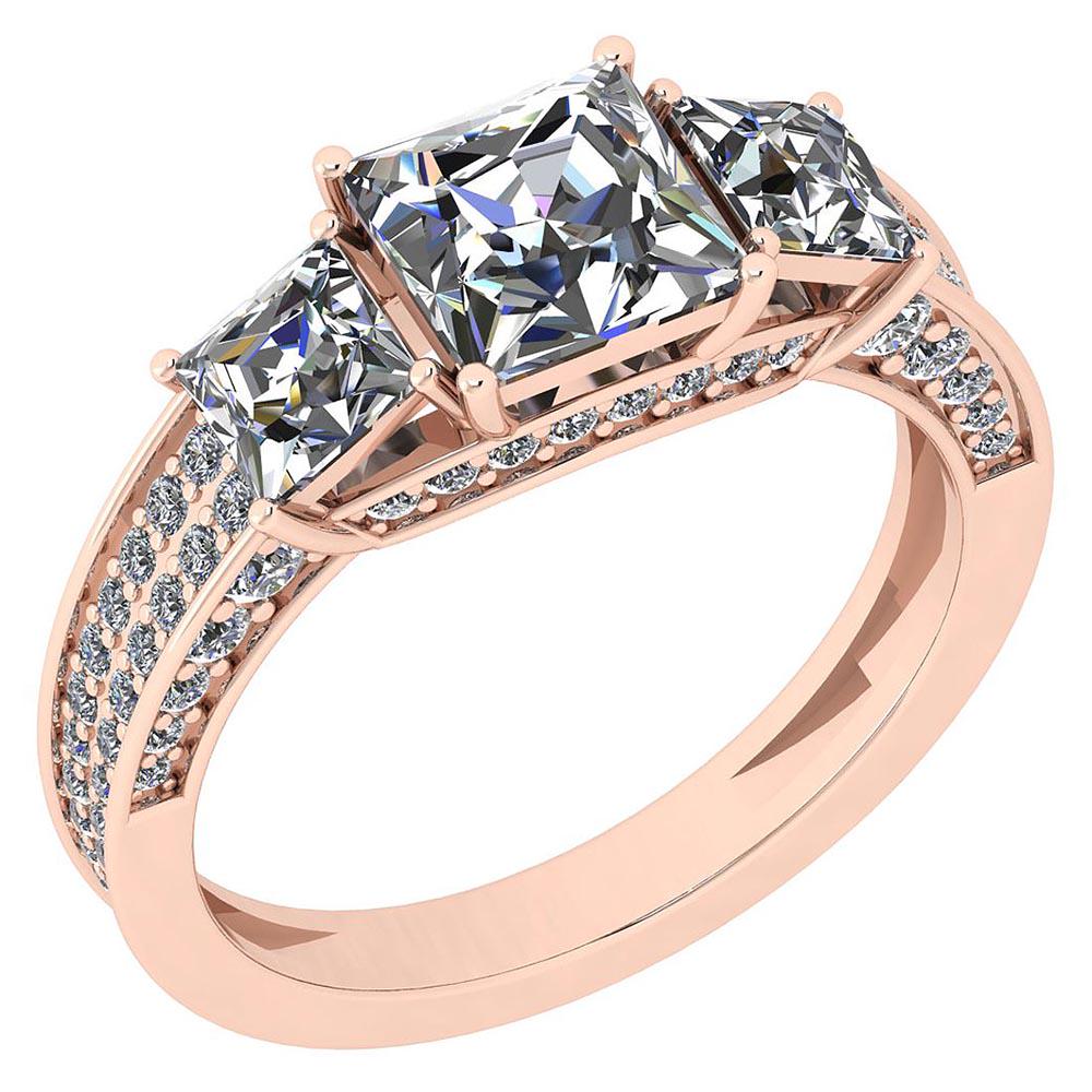 Certified 2.65 Ctw Diamond VS/SI1 14K Rose Gold Halo Ri: Certified 2.65 Ctw Diamond VS/SI1 14K Rose Gold Halo Ring -- Center Stone Approx Weight ; 2.03 Ctw (3 Pcs Princess) Center Stone Color: White G-H Diamond Stone Clarity: SI2/I1 Center Stone Setting ; P