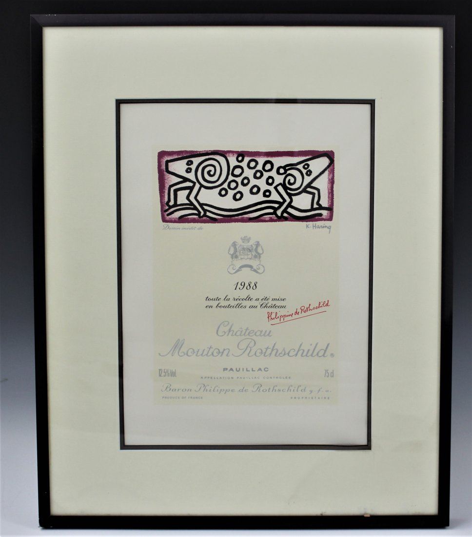 Keith Haring Wine Label: 1988 Keith Haring poster of a wine label Measures: 18 x 15 inches