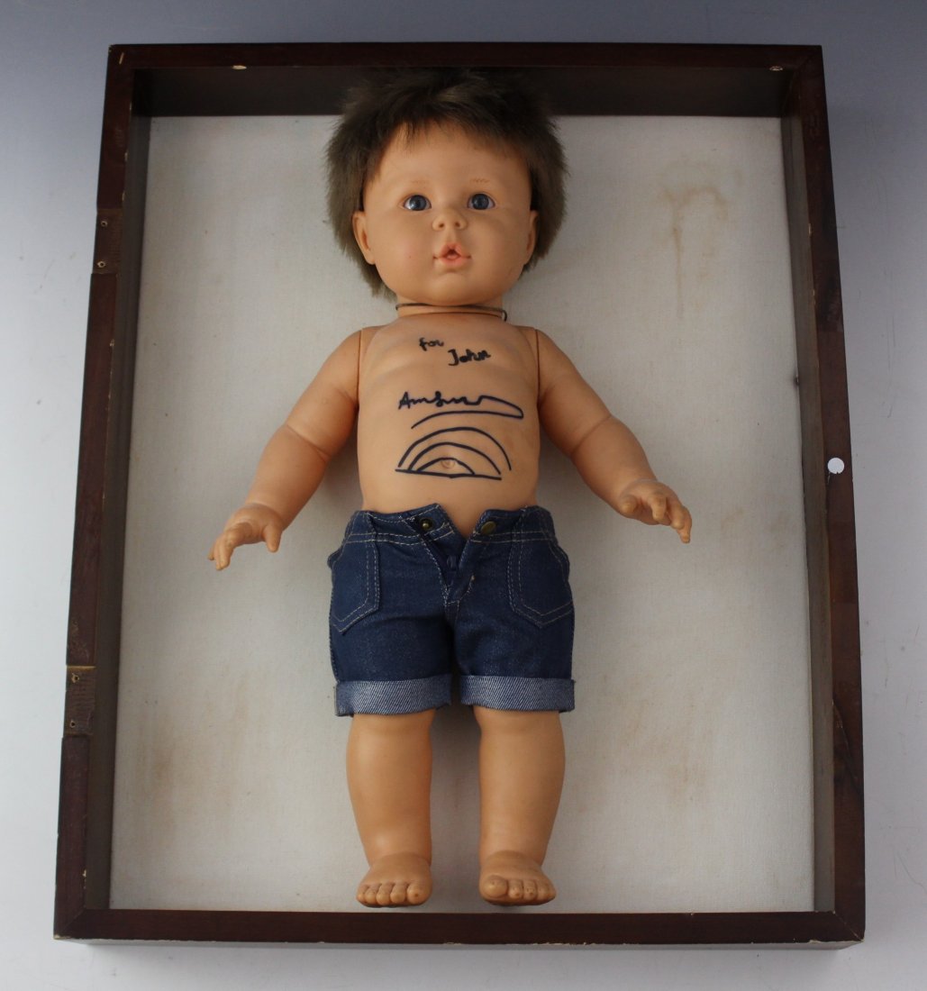 Andy Warhol Signed Baby Doll: Andy Warhol signed baby doll with original drawing. The doll was signed directly by Andy Warhol at Studio 54.