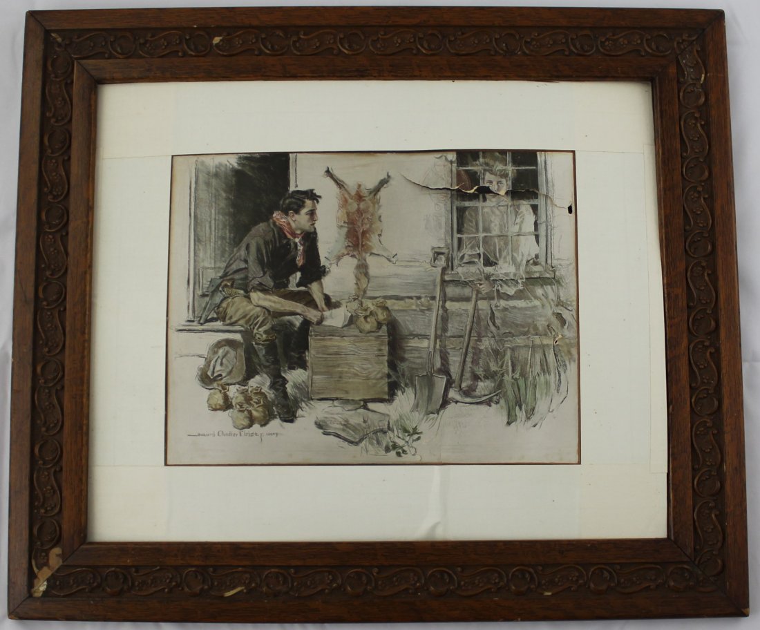 Howard Chandler Christy Illustration: oil, charcoal and pencil illustration by Howard Chandler Christy Measures: 23 x 28 inches, framed, paper size: 15 x 13 inches Signed lower left