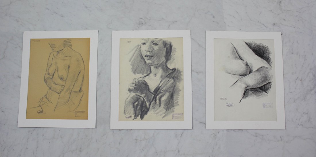 Grouping of Andre Derain Drawings: (3) Andre Derain untitled sketches Each stamped from estate of Andre Derain Measurements: 8.5 x 10.5 inches
