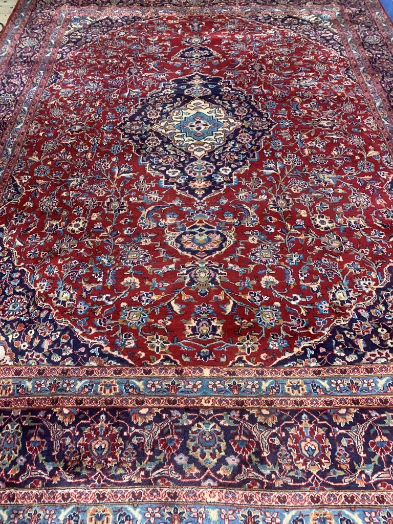 Semi Antique Hand Woven Persian Kashan 13x9.8 ft: Semi Antique Hand Woven Persian Kashan 13x9.8 ft