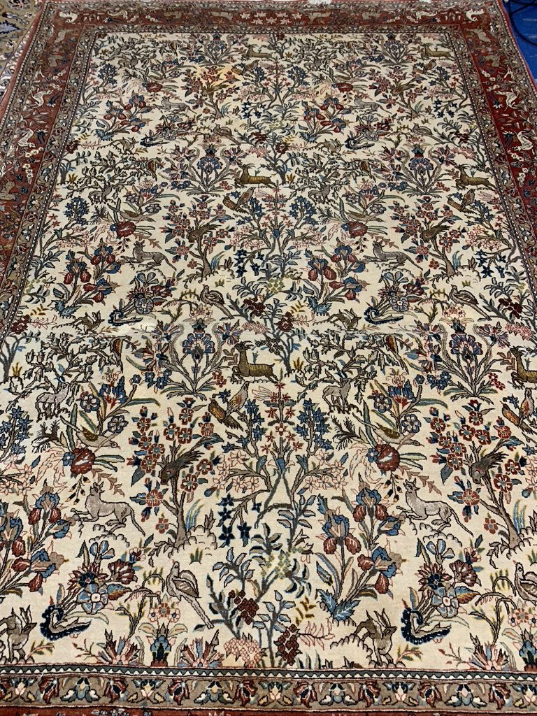 Hand knotted Persian Silk&Wool Hunting Qum 11.3x7.4 (1 of 7)
