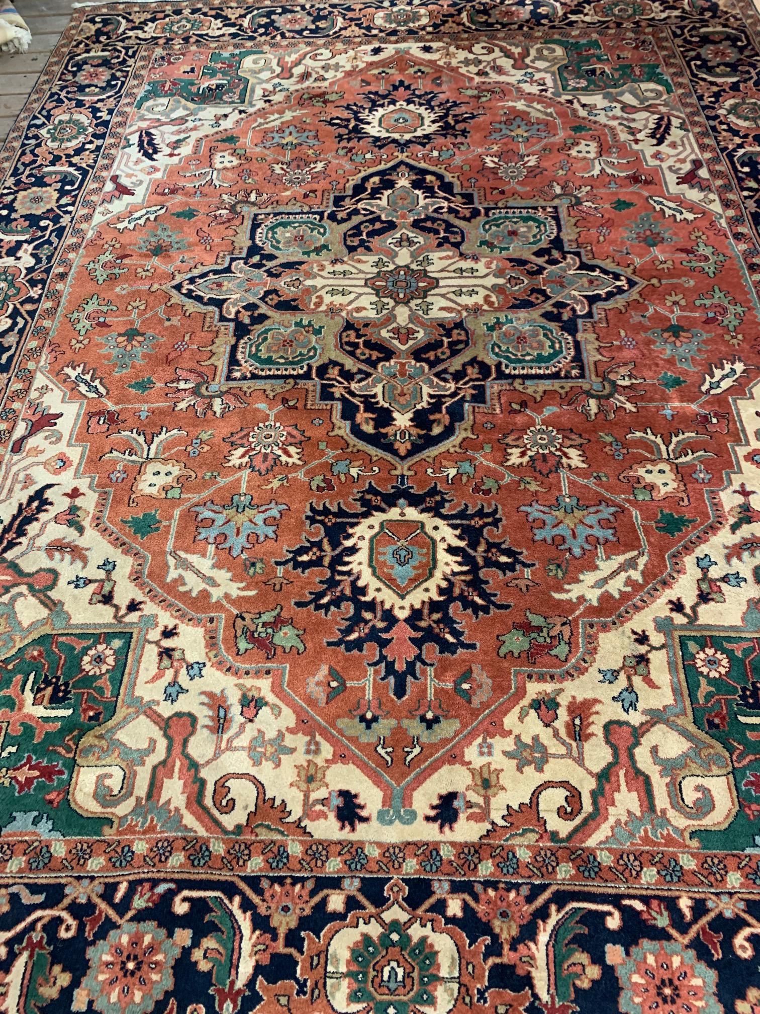 Hand Knotted Agra Heriz Rug 12.4x9 ft: Hand Knotted Agra Heriz Rug 12.4x9 ft