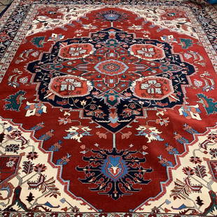 Hand Knotted Heriz Rug 9.8x14 Ft: Hand Knotted Heriz Rug 9.8x14 Ft