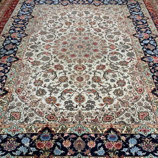 Hand Knotted Persian Silk&Wool Esfahan Rug 10.3x6.8 ft: Hand Knotted Persian Silk&Wool Esfahan Rug 10.3x6.8 ft