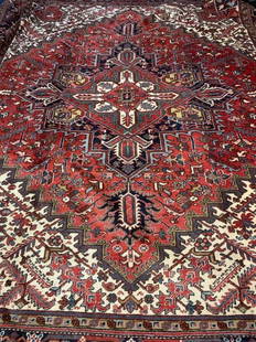 Hand Knotted Persian Heriz Rug 12.9x11ft: Hand Knotted Persian Heriz Rug 12.9x11ft