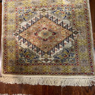 Hand Knotted Silk Hereke Rug 2.1x1.8: Hand Knotted Silk Hereke Rug 2.1x1.8