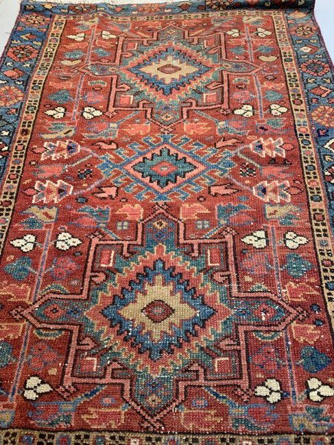 Antique Hand Knotted Persian Heriz Rug 4x3 ft: Antique Hand Knotted Persian Heriz Rug 4x3 ft