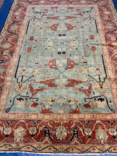 Hand Knotted Agra Heriz Rug 10.4x7.5 ft: Hand Knotted Agra Heriz Rug 10.4x7.5 ft