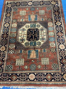 Hand Knotted Kazak Rug 4x5.6 ft: Hand Knotted Kazak Rug 4x5.6 ft