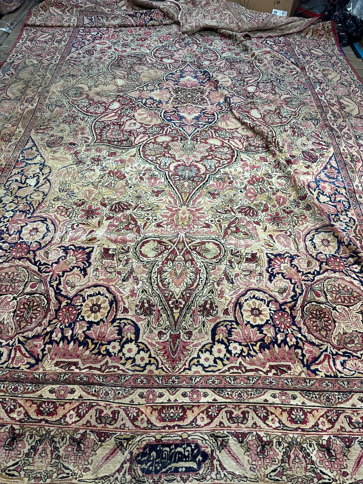 Antique Persian Kermen Rug 10.2x18 ft: Antique Persian Kermen Rug 10.2x18 ft
