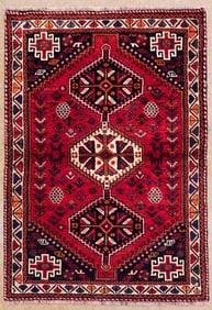 Hand Knotted Persian Shiraz Rug 3.8x5.3 ft