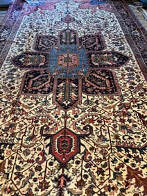 Hand Knotted Persian Heriz Rug 9.6x18.10 ft