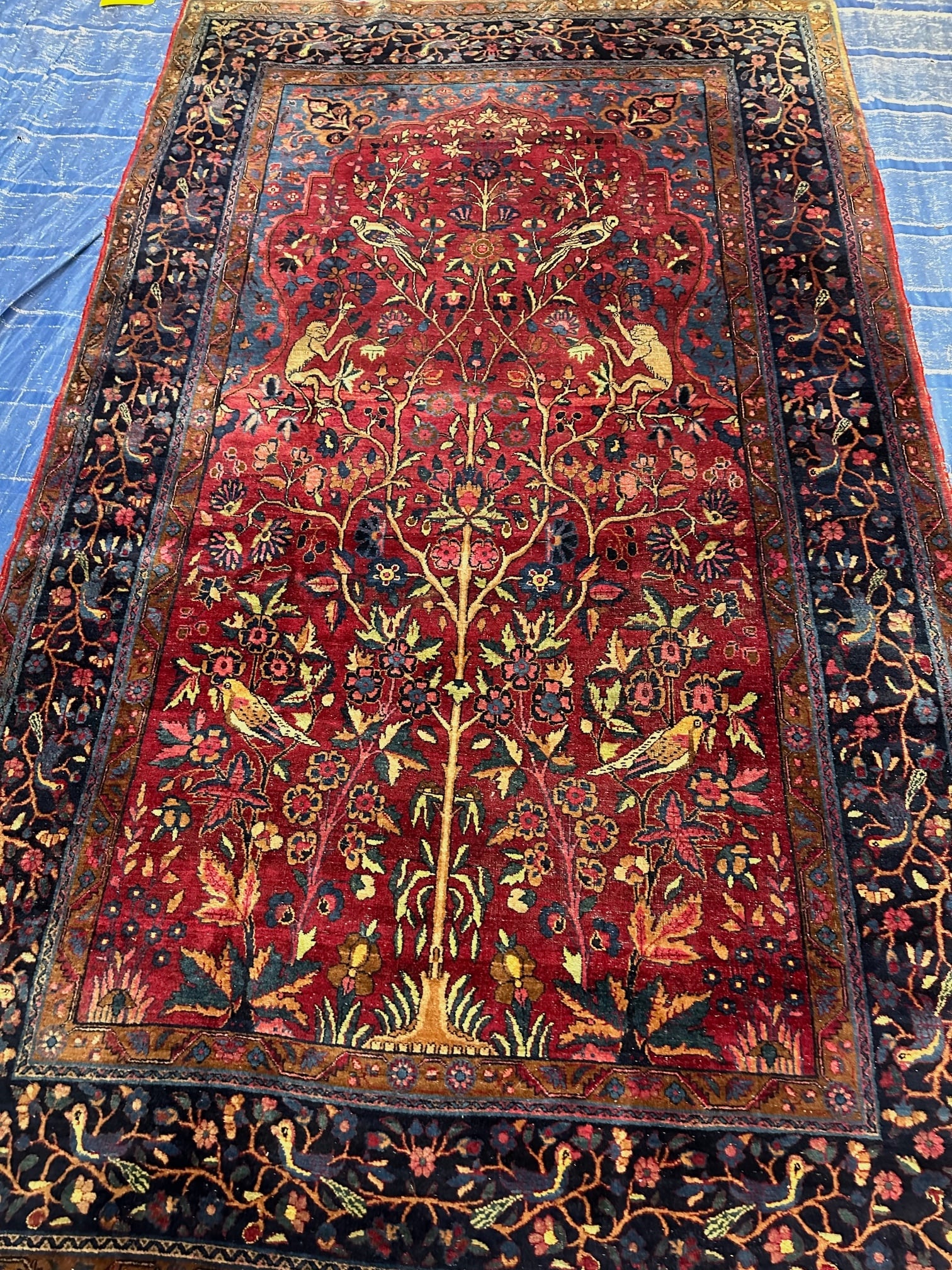 Antique Hand Knotted Persian Kashan Rug 4.4x7.2 ft