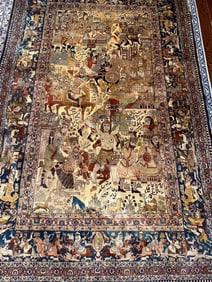 Very Fine Hand Knnotted Picture Hereke Silk Rug 4x6.3 ft