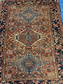 Antique Hand Knotted Persian Heriz Rug 4.5x2.8 ft