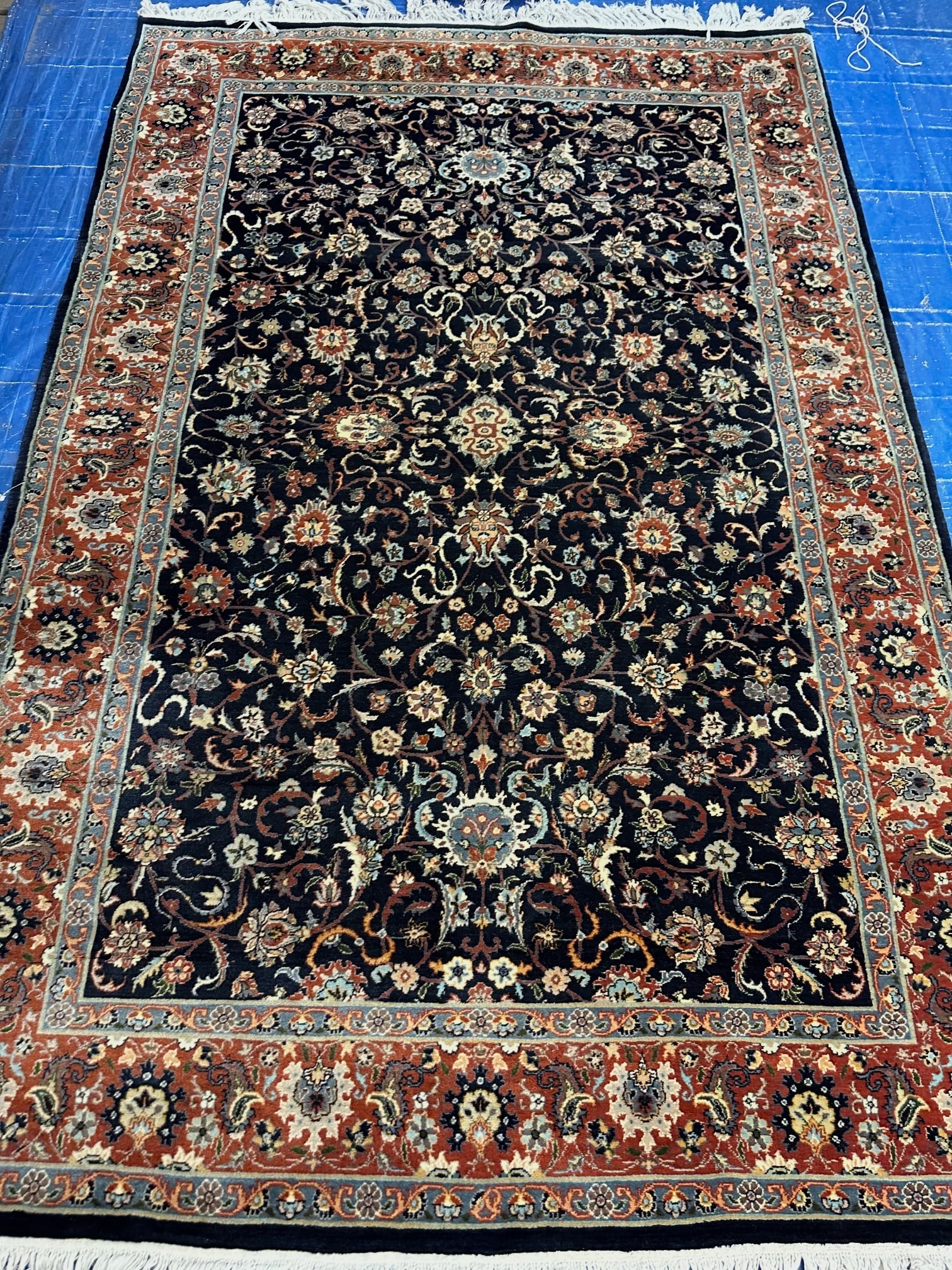 Hand Knotted Oushak Rug -9x7.8: Hand Knotted Oushak Rug -9x7.8