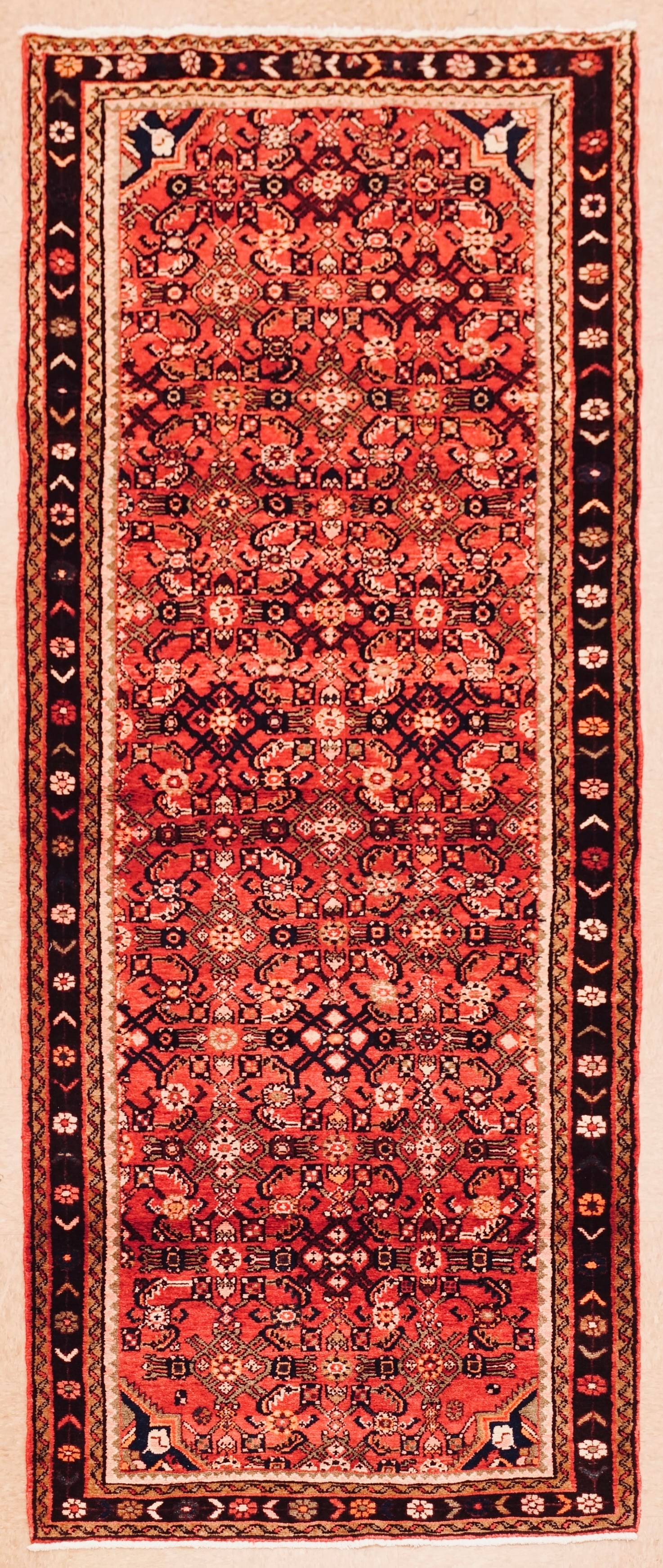 Hand Knotted Persian Hamedan Rug 3.9x10.4 ft