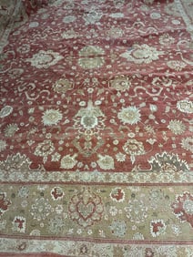 Hand Knotted Oushak Rug 14.2x12.10 ft
